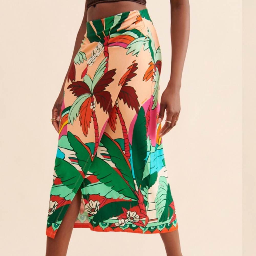 Anthropologie x Farm Rio Printed Sarong Skirt Sz M Green